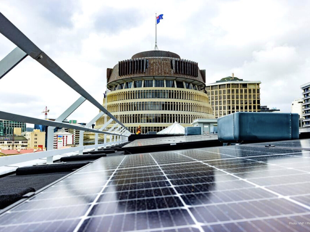 solar panels on the rooftop of Parliament House, Wellington New Zealand