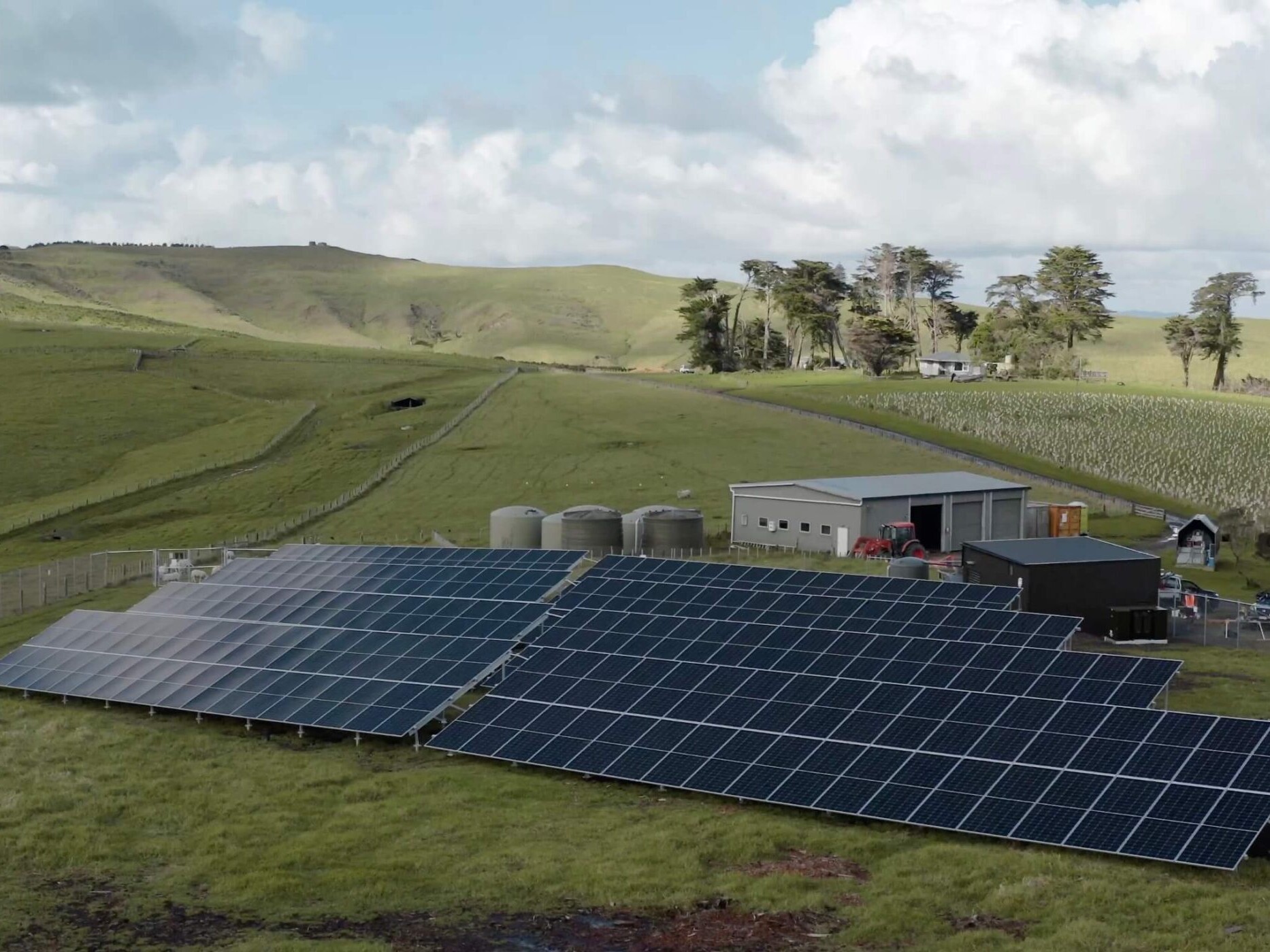 Motutapu island solar system drone shot