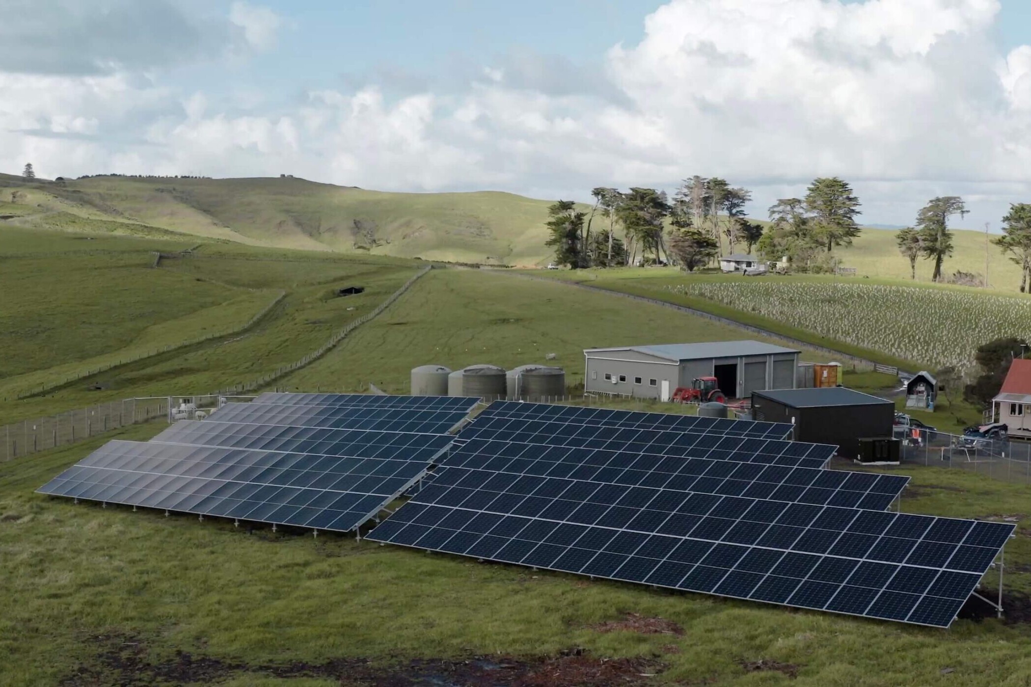 Motutapu island solar system drone shot