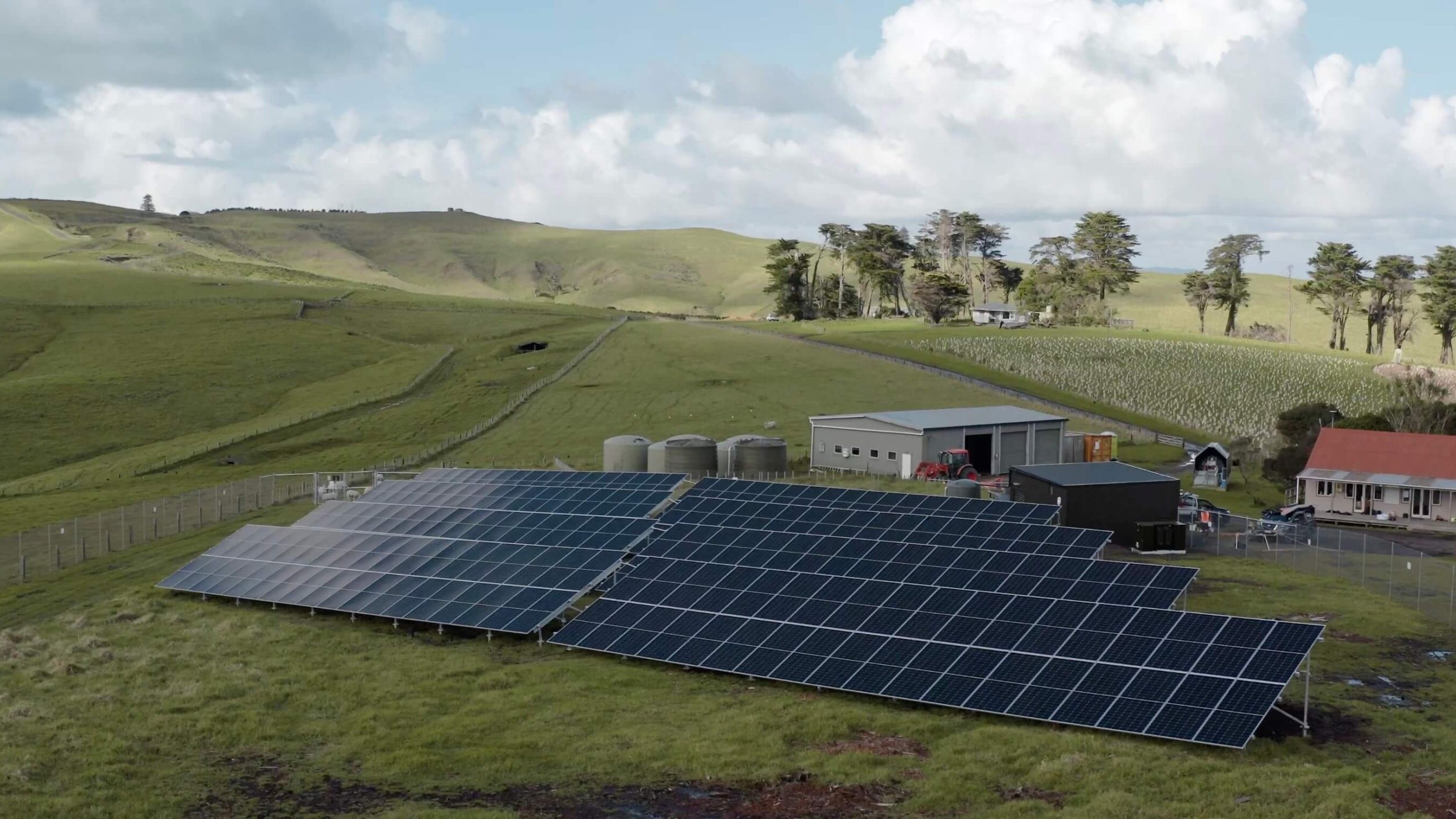 Motutapu island solar system drone shot