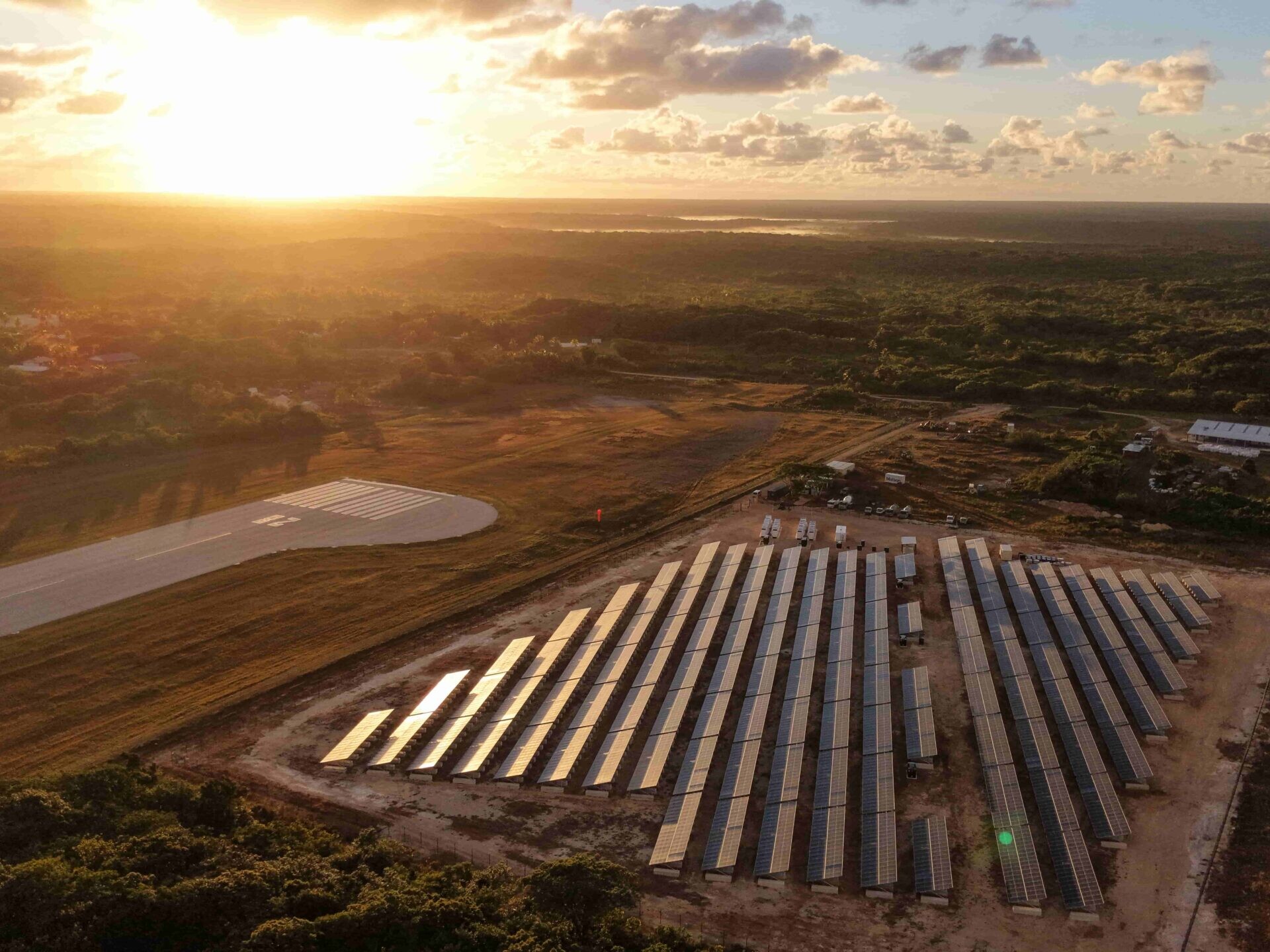 Renewable Energy Project with Solar Array at Sunset