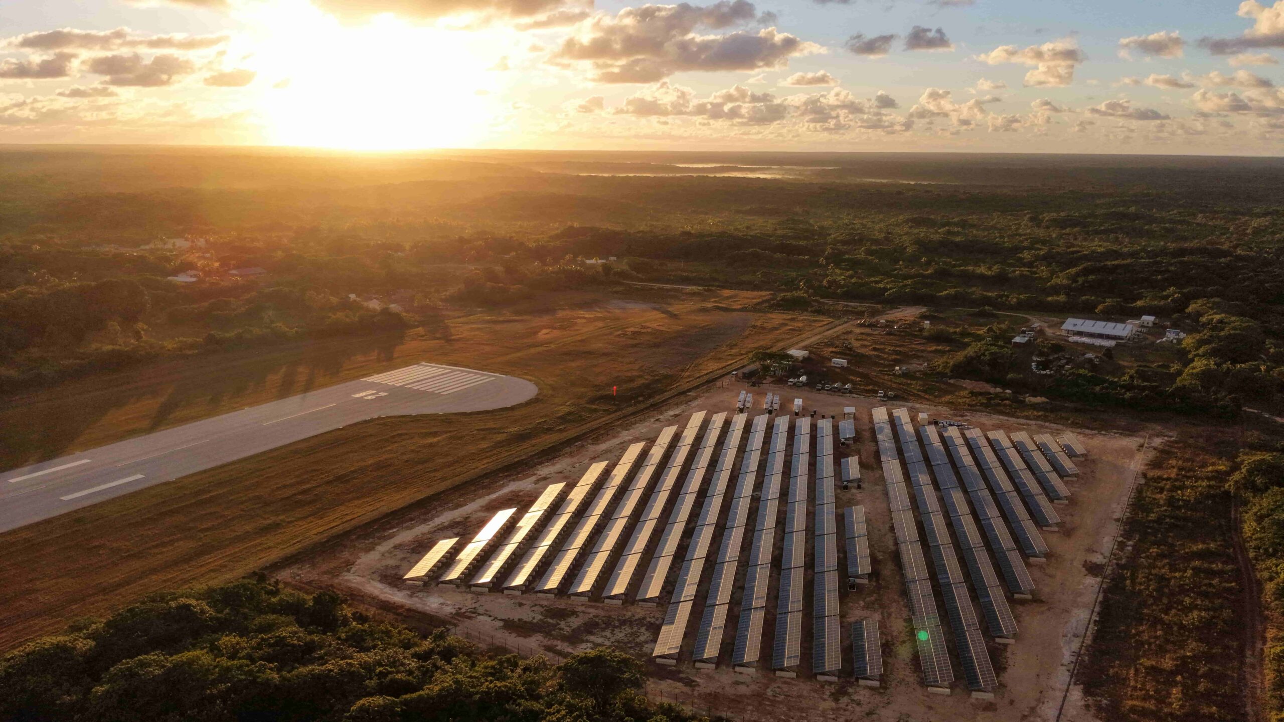 Renewable Energy Project with Solar Array at Sunset