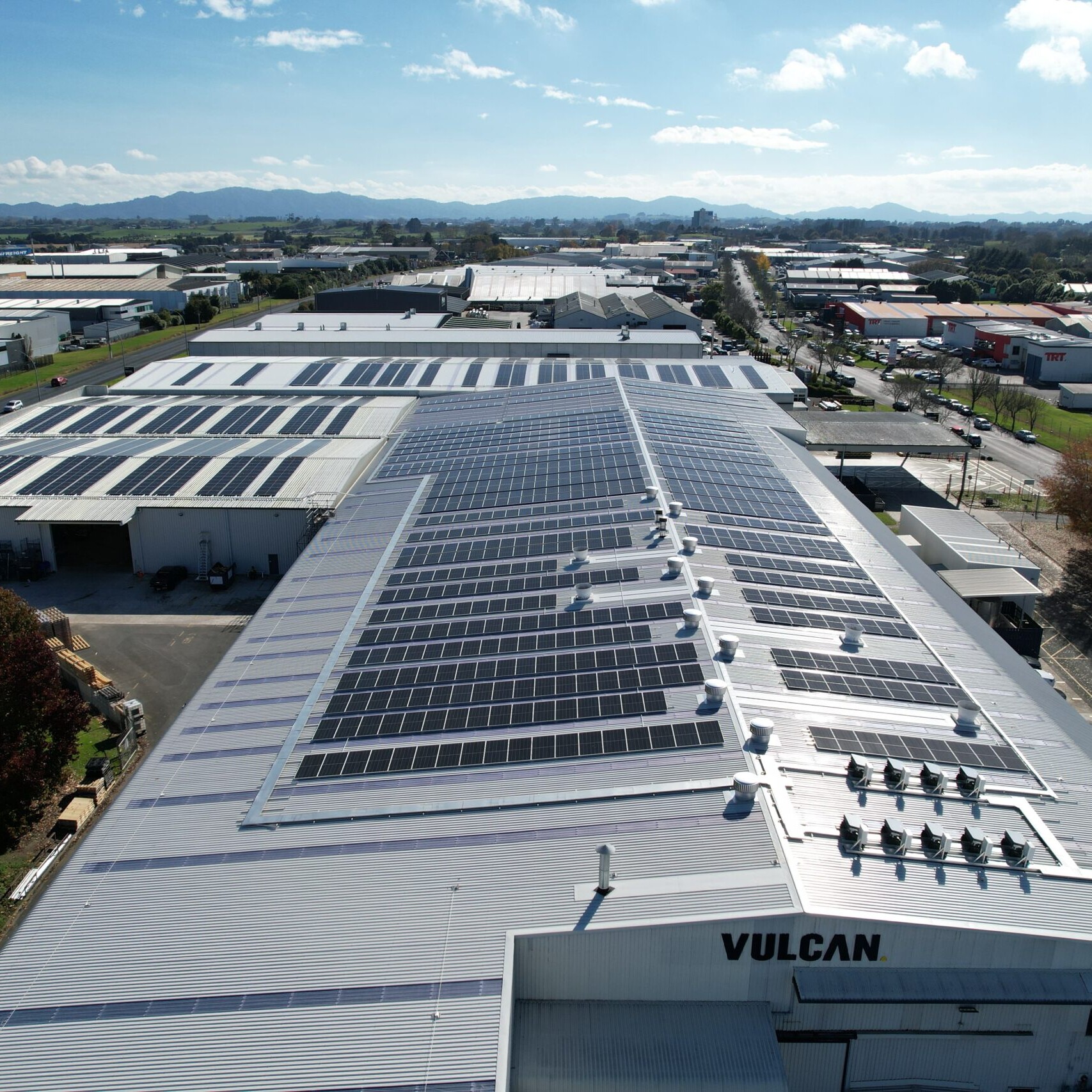 Close up Vulcan's solar rooftop system in Hamilton