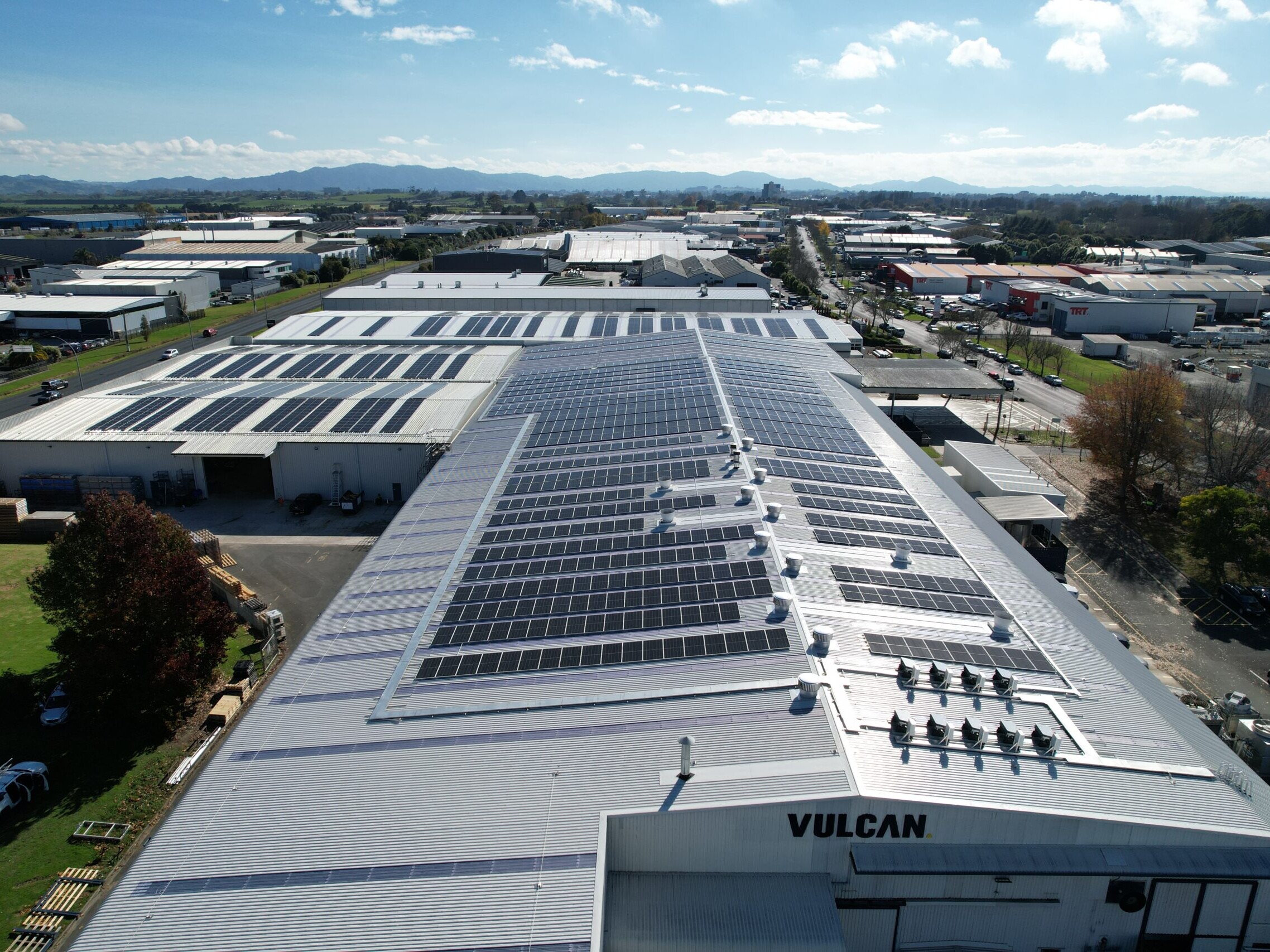 Close up Vulcan's solar rooftop system in Hamilton