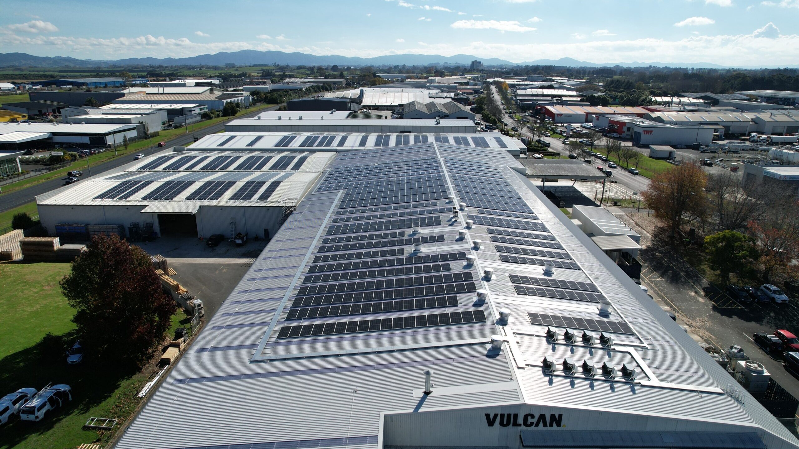 Close up Vulcan's solar rooftop system in Hamilton