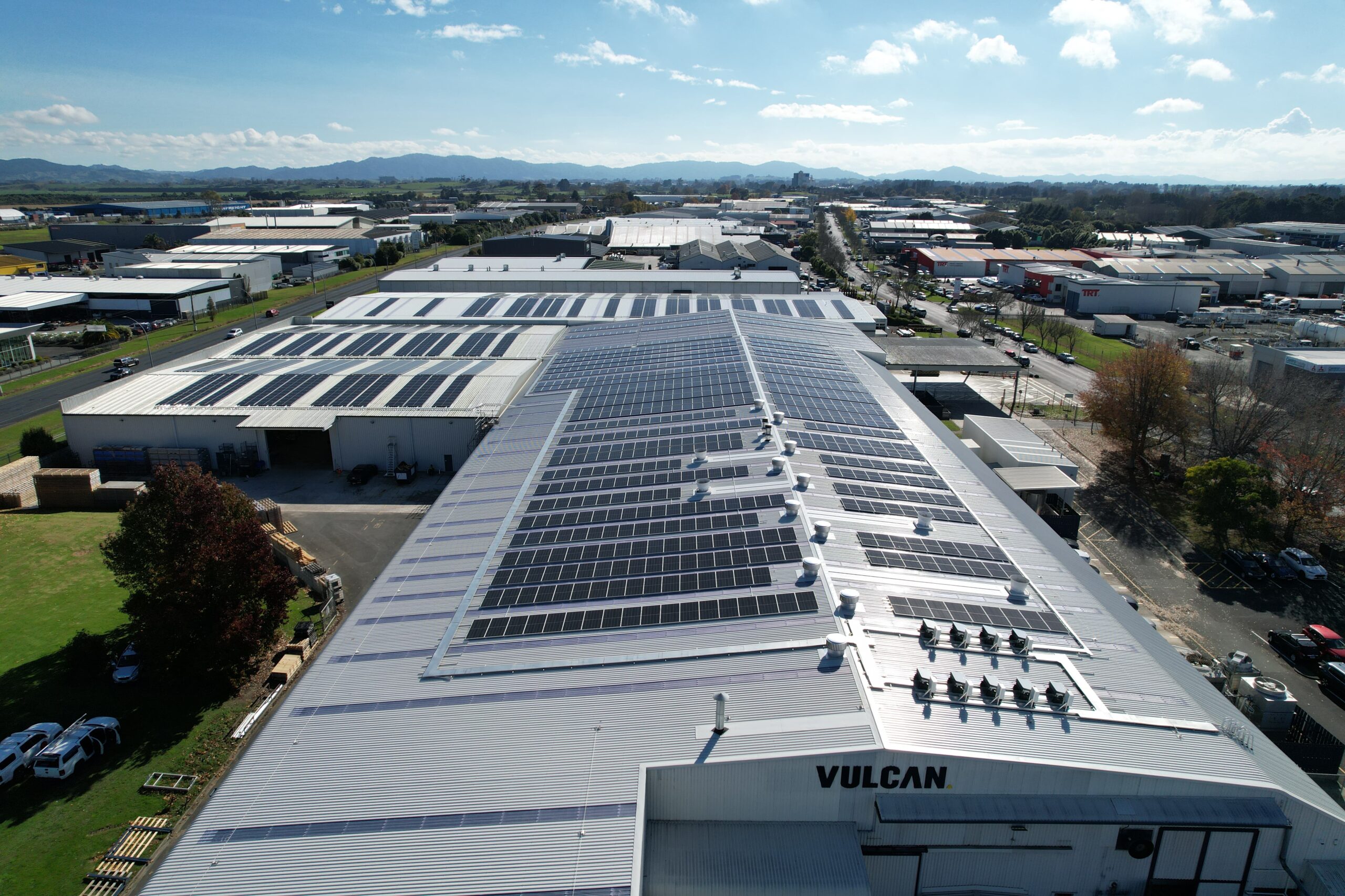 Close up Vulcan's solar rooftop system in Hamilton